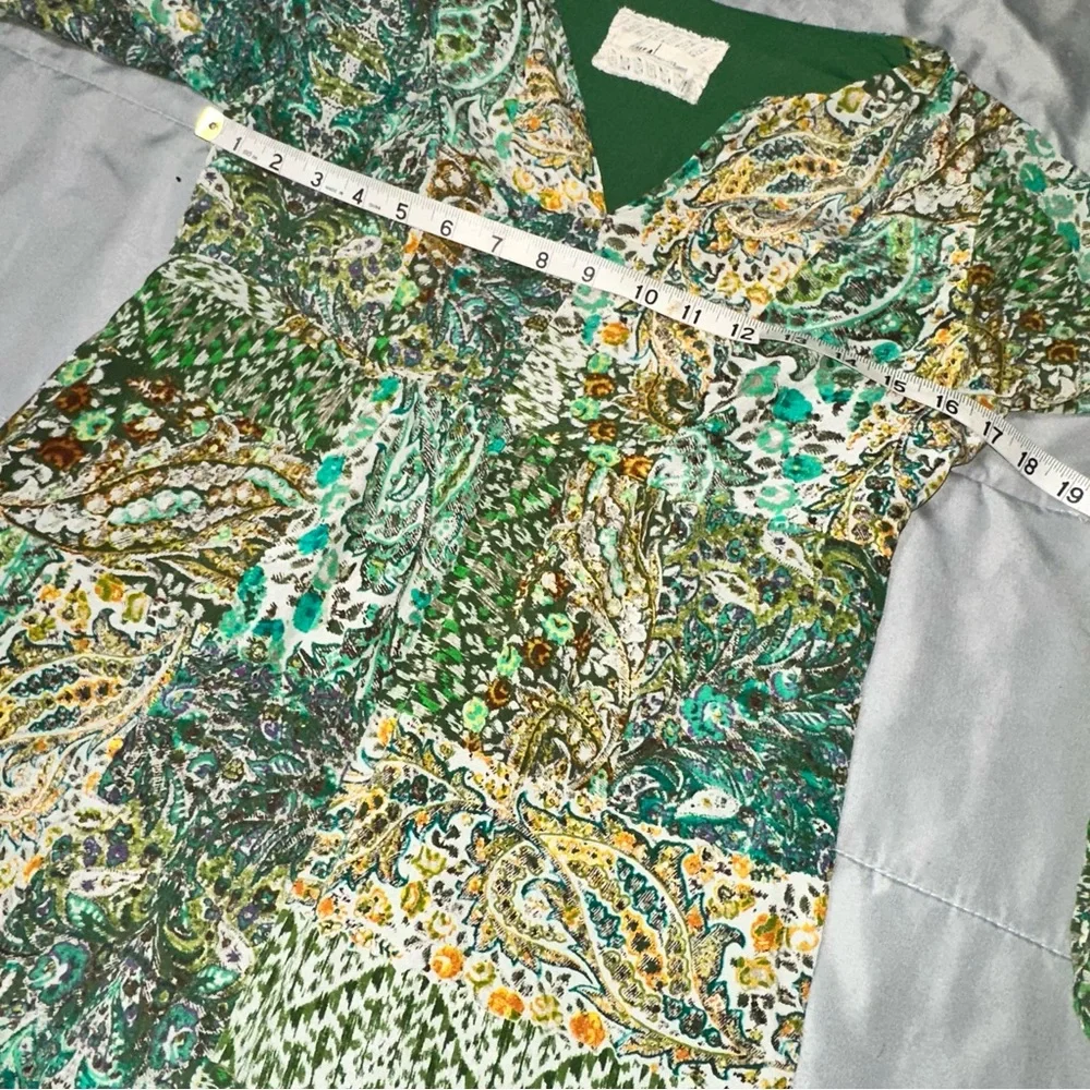 Anthropologie Floreat Amelie Paisley 100% Silk Bell Sleeve Swing Dress Sz 2 BOHO - Picture 14 of 15